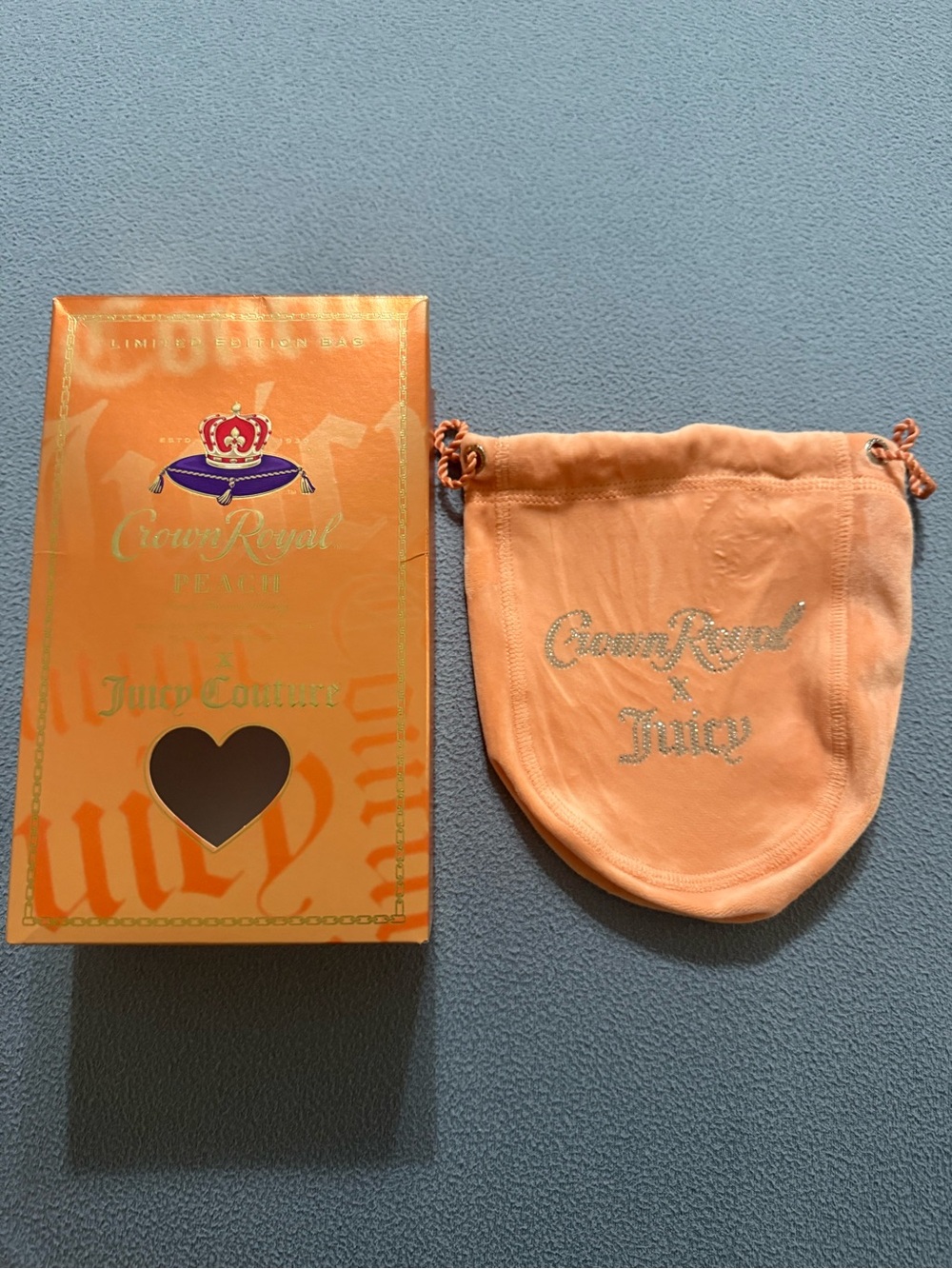 Juicy Couture Peach Crown Royal Drawstring Pouch NEW